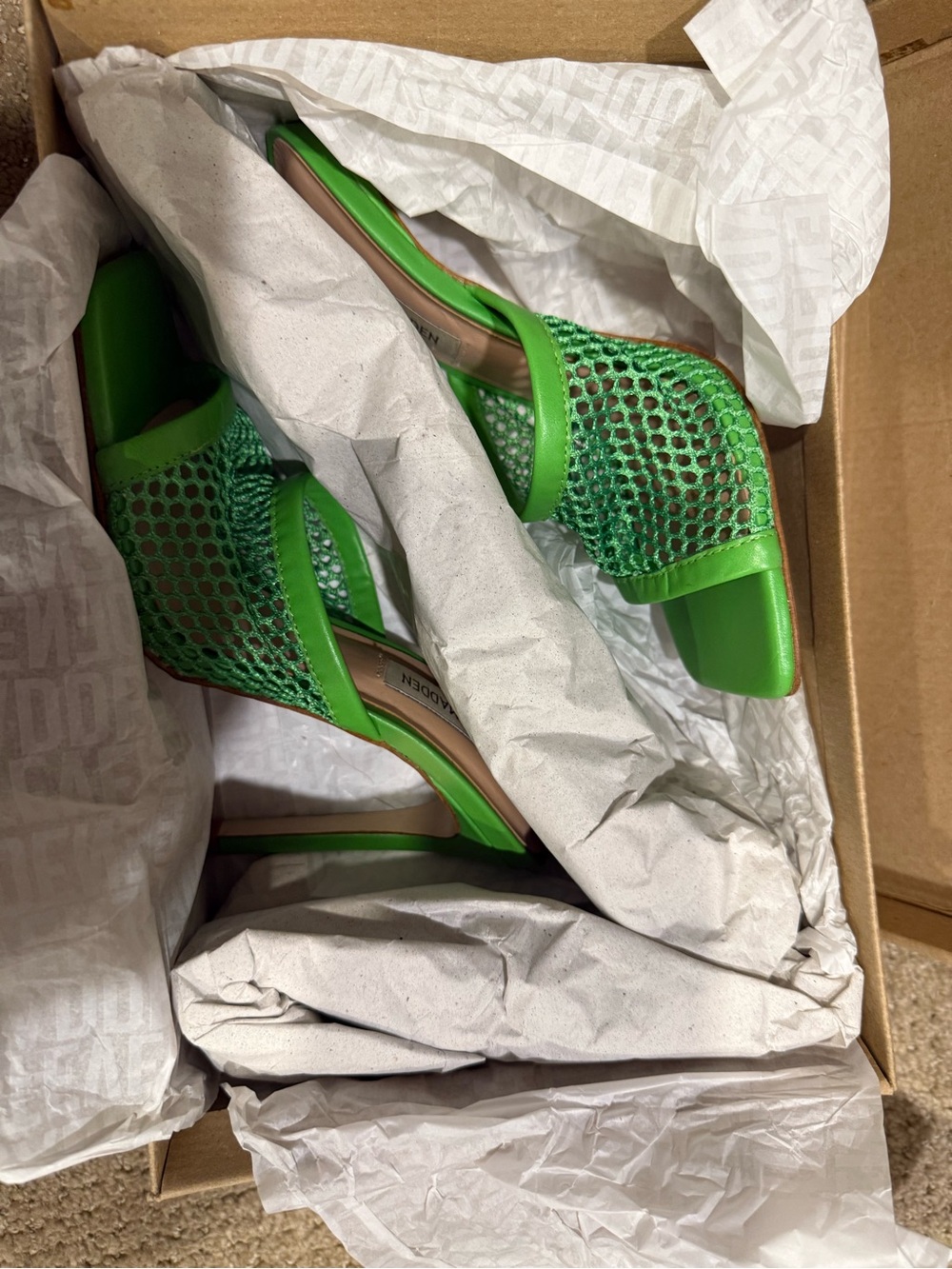 Green Open-Toe Mesh Heels for Women Novella